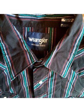 2XT Vintage Wrangler Western Shirt Striped Snap Cowboy Black Purple 1990's